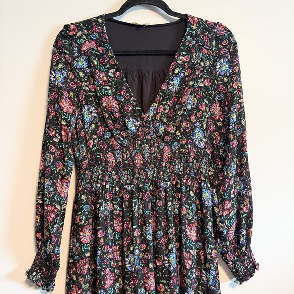 Fat Face Farah Multi Floral Smocked Waist Long Sleeve Midi Dress Size 4 - Picture 7 of 15